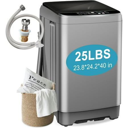 Kcpolre Portable Washing Machine 25 lbs Full Automatic Washer with 10 Programs & 8 Water Levels Top Load Clothes Washing Machines with LED Display for Home Apartment Grey