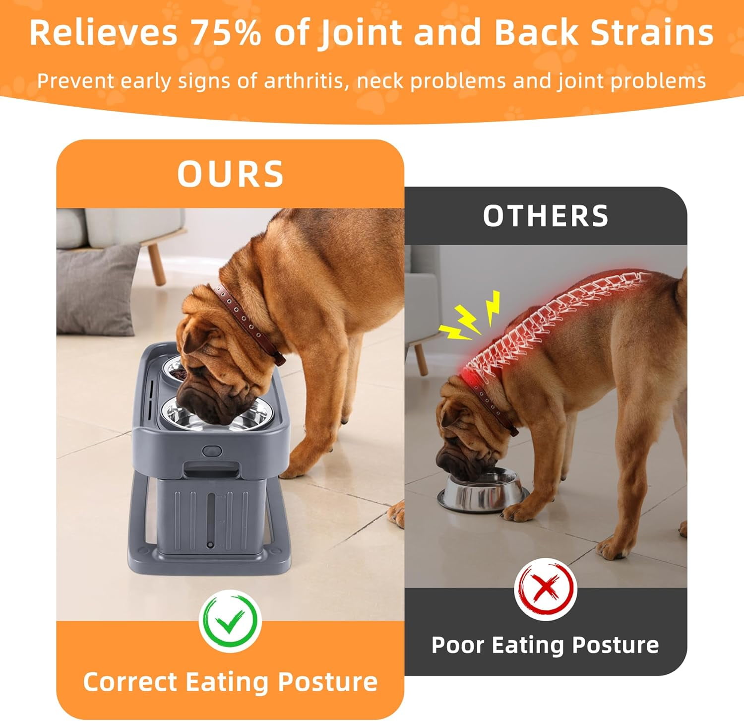 Dog Bowls,Hengu 4 Height Adjustable Pet Bowl Holder with 2 Stainless Steel Dog Cat Food Bowls,Non-Slip Dog Feeder for Medium Large Dogs