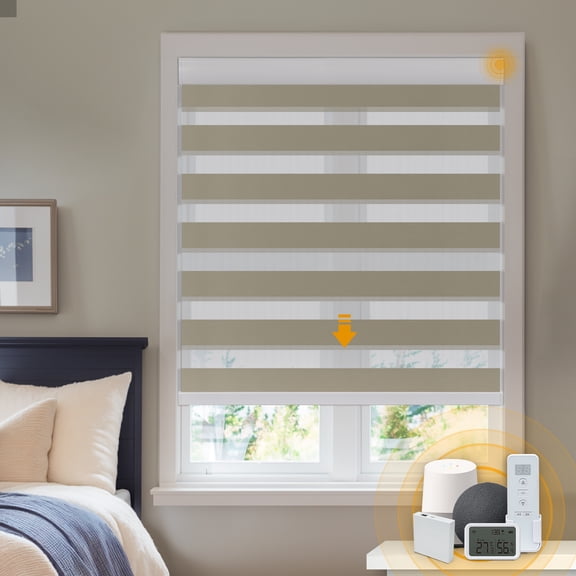Keego Smart Motorized Zebra Shades Work with Wi-Fi Intelligent Sensor Shades with Remote Window Blinds work with Alexa Google for Smart Home Office,48"Wx60"H(BurlyWood, Blackout)
