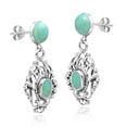 thumbnail image 4 of Victorian Inspired Green Turquoise Stone Sterling Silver Swirl Dangle Earrings, 4 of 5