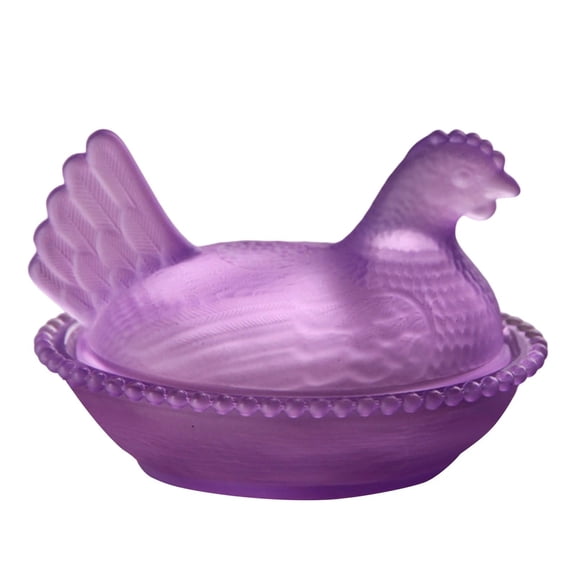Hen on Nest Glass Dish, Chicken Shaped Candy Dish with Lid, Crystal Candy Jar for Snacks, Cookies, Dessert and Fruits, Vintage Candy Bowl for Home Office Tabletop Decor, Purple