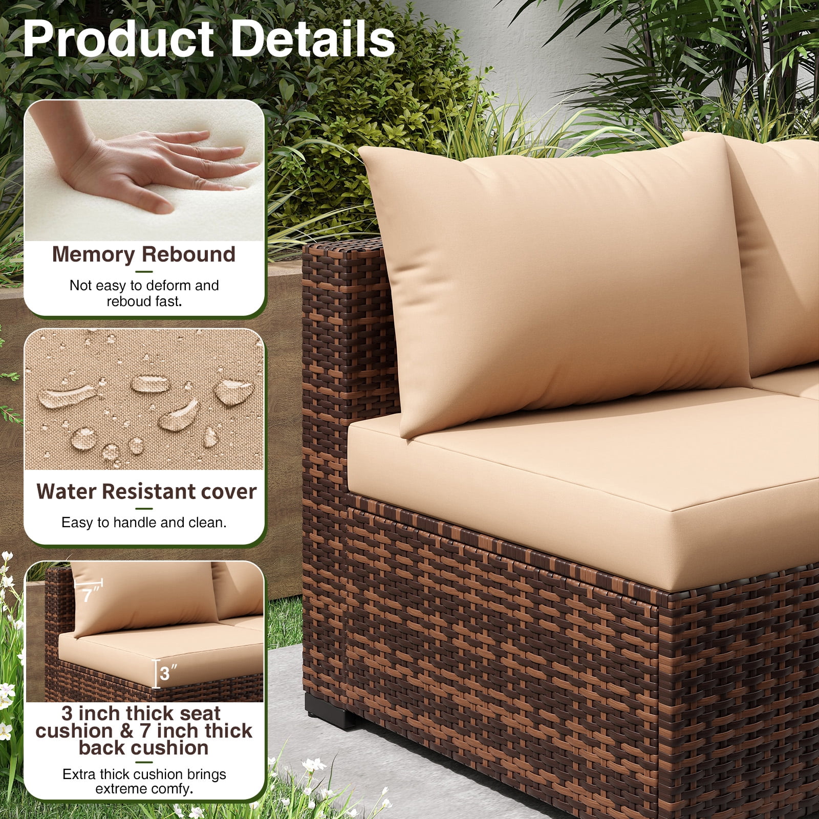 ELPOSUN Patio Furniture Set, Outdoor Patio Furniture Wicker Furniture Couch Set, 5 Pieces Outdoor Sectional Sofa, Patio Furniture Set, Outdoor Patio Set for Porch Furniture (Beige)