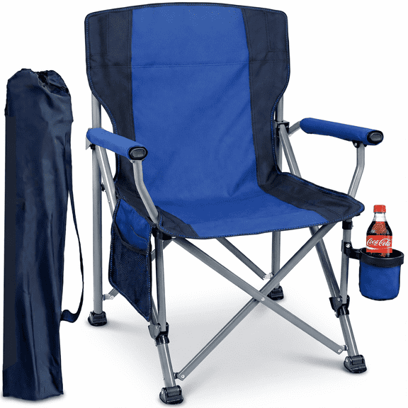 Camping Chairs for Adults, Portable Folding Lawn Chairs with Side Pockets & Cup Holder for Outside, Fishing, Camp & Garden