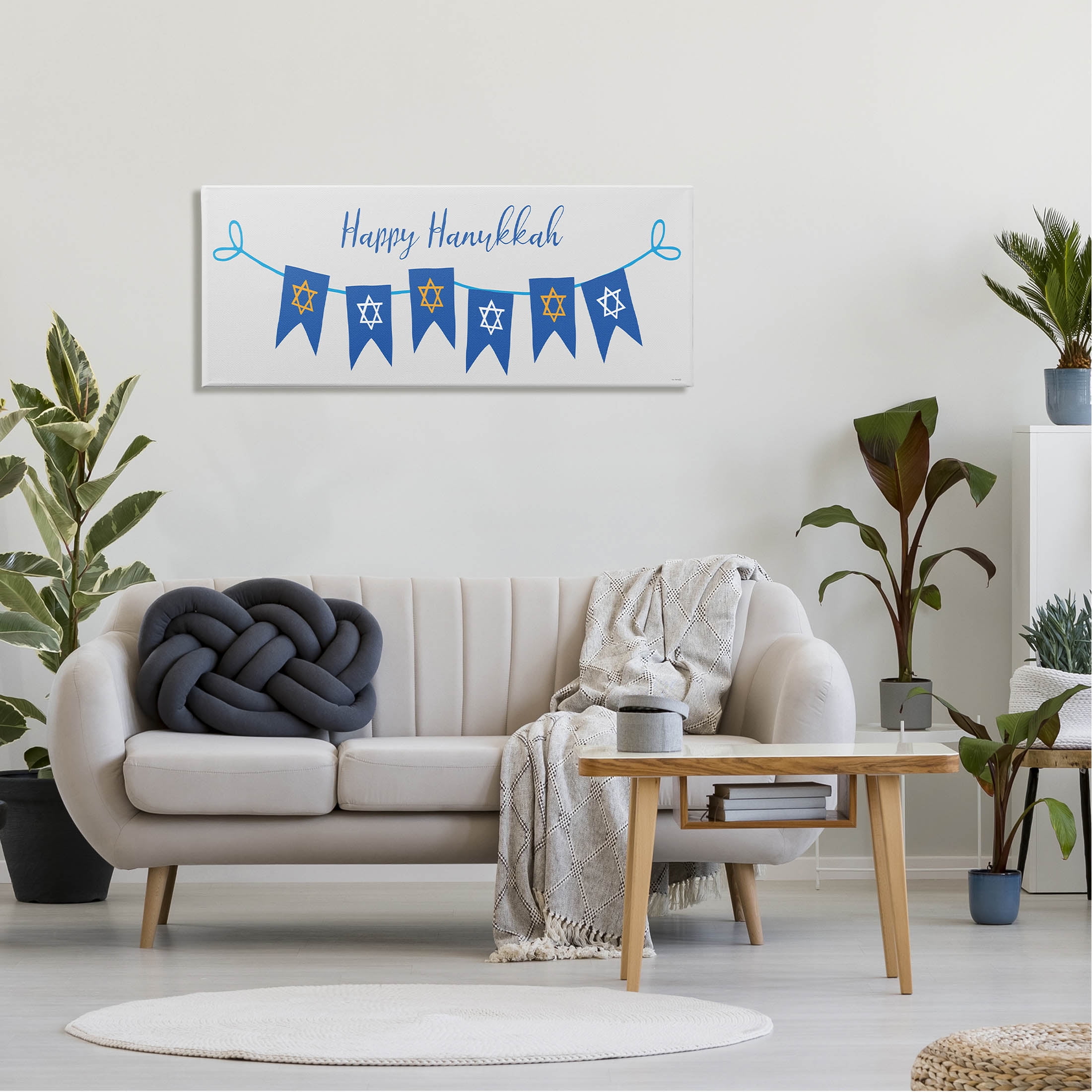 Happy Hanukkah Star Of David Banner Holiday Graphic Art Gallery Wrapped Canvas Print Wall Art