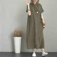 thumbnail image 5 of LADIGASU Women's Summer Short Sleeved Solid Color Loose Pocket Casual Dress Short Sleeved Lapel Dress, 5 of 6