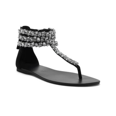

INC Womens Black Faceted Stones At Straps Ankle Strap 733002765799 Round Toe Zip-Up Thong Sandals 8 M