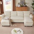 thumbnail image 4 of Soscana U Shaped Cloud Couch Sectional Sofa 4 Seat with Double Chaise, Modern Linen Sofa with Waist Pillows for Living Room Apartment Office Studio,Beige, 4 of 12