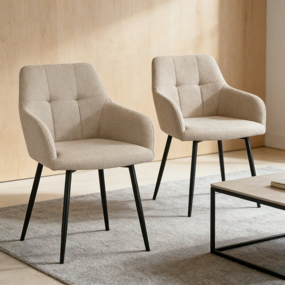 Dining Chair 2-Piece Set, Modern Padded Kitchen Chairs with Backrest and Wide Seat, Comfortable Upholstered Chairs for Small Spaces Living Room Dining Room, Beige