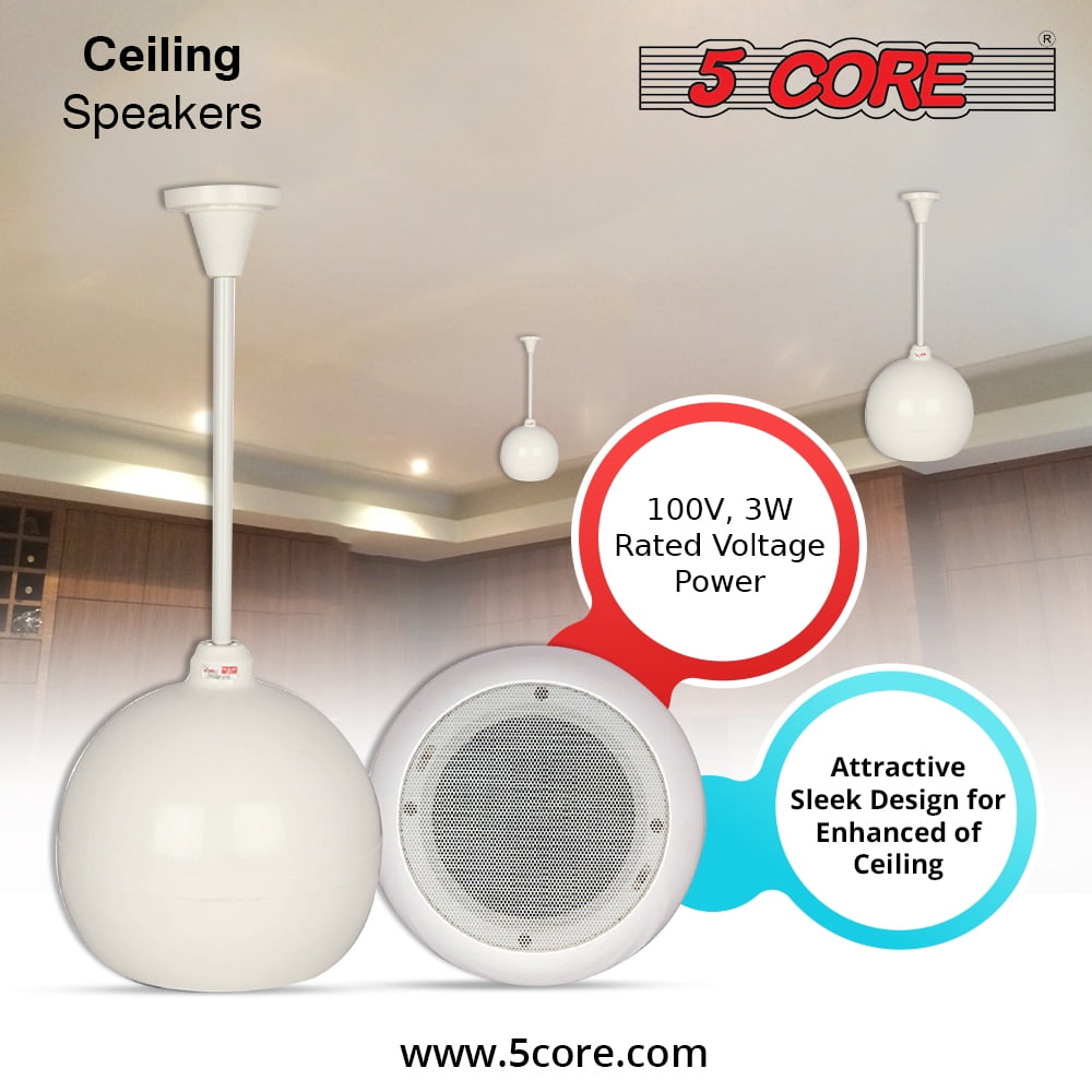 5 Core 5" White Ceiling Hanging Pendant Speaker Surround Sound Coaxial