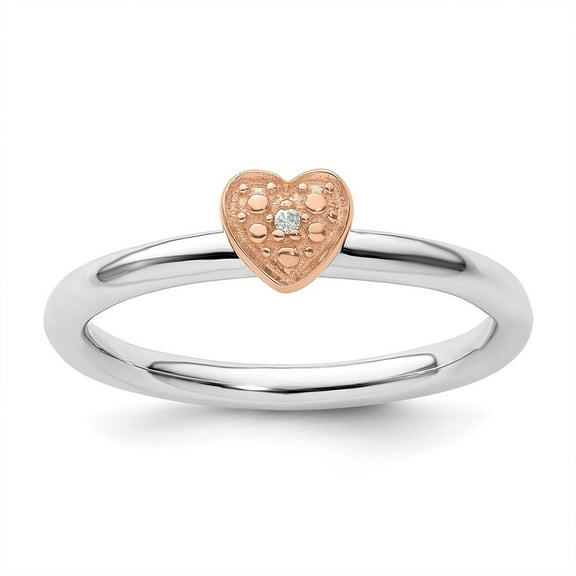 Auriga Fine Jewelry 925 Sterling Silver/Rose Gold-plated Diamond Heart Ring Size 10 for Women