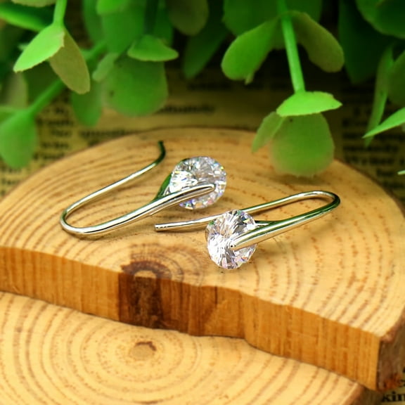 14K White Gold Drop Earrings with Floating Crystals Gold Plated