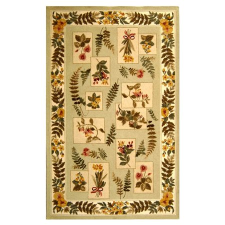 Wool Botanical Print Rug in Sage (5 ft. 6 in. Round)