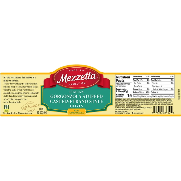 Mezzetta Italian Gorgonzola Stuffed Castelvetrano Style Olives, 16