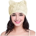thumbnail image 1 of Lindo gorro de lana tejido con orejas de gato para mujer y niña, gorro de ganchillo con orejas de gato en color beige |, 1 of 5