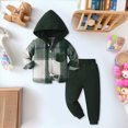 thumbnail image 2 of Paguaki Boys Outfits 4T Boys Clothes Toddler Baby Boys Clothes Cotton Lattice Button Down Hooded Tops Pants Boys Fall Winter Outfits, 2 of 5