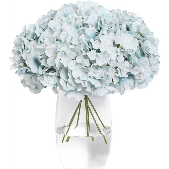 Hydrangea Artificial Flowers with Stems 12pcs Silk Blue Flower Heads for Office Home Party Wedding Centerpiece Decoration Bouquets DIY Floral Decor (Sky Blue)