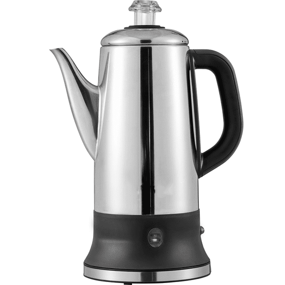 Electric Percolator Coffee Pot, 12-Cup Stainless Steel Coffee Maker with Keep Warm, Quick Brew, Easy Pour Spout, Silver