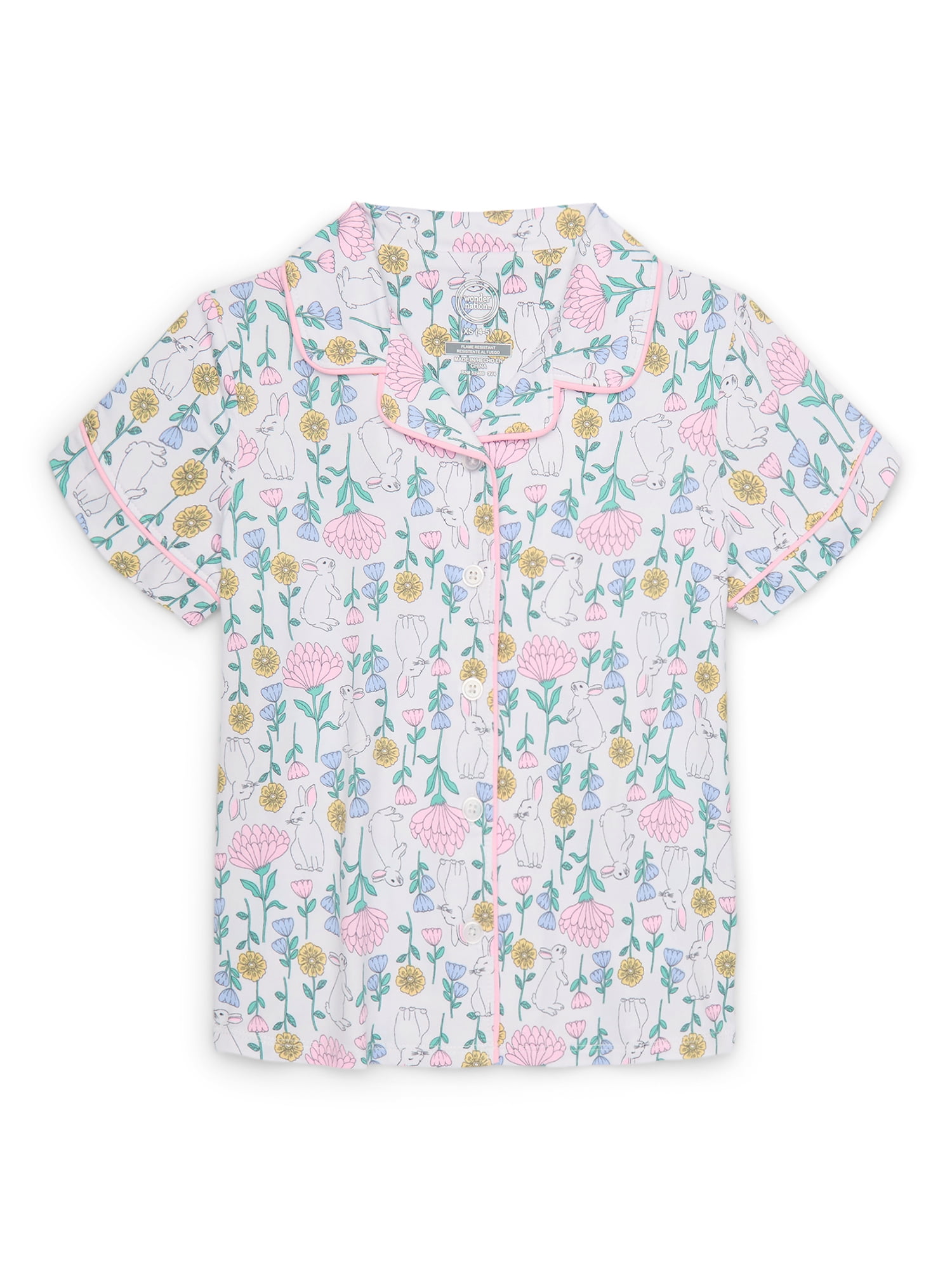 Wonder Nation Girls Button Front Pajama Top & Shorts Set, 2-Piece, Sizes 4-18 & Plus