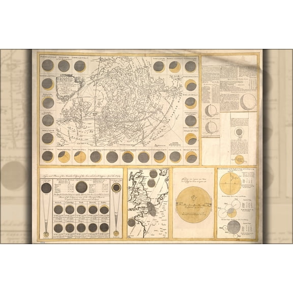24"x36" Gallery Poster, map of the great solar eclipse of July 14 1748