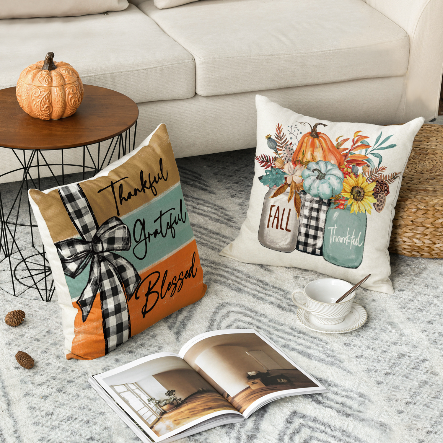 Sm:)e Thanksgiving Throw Pillow Covers, Set of 4, 18x18 Inch photo 4