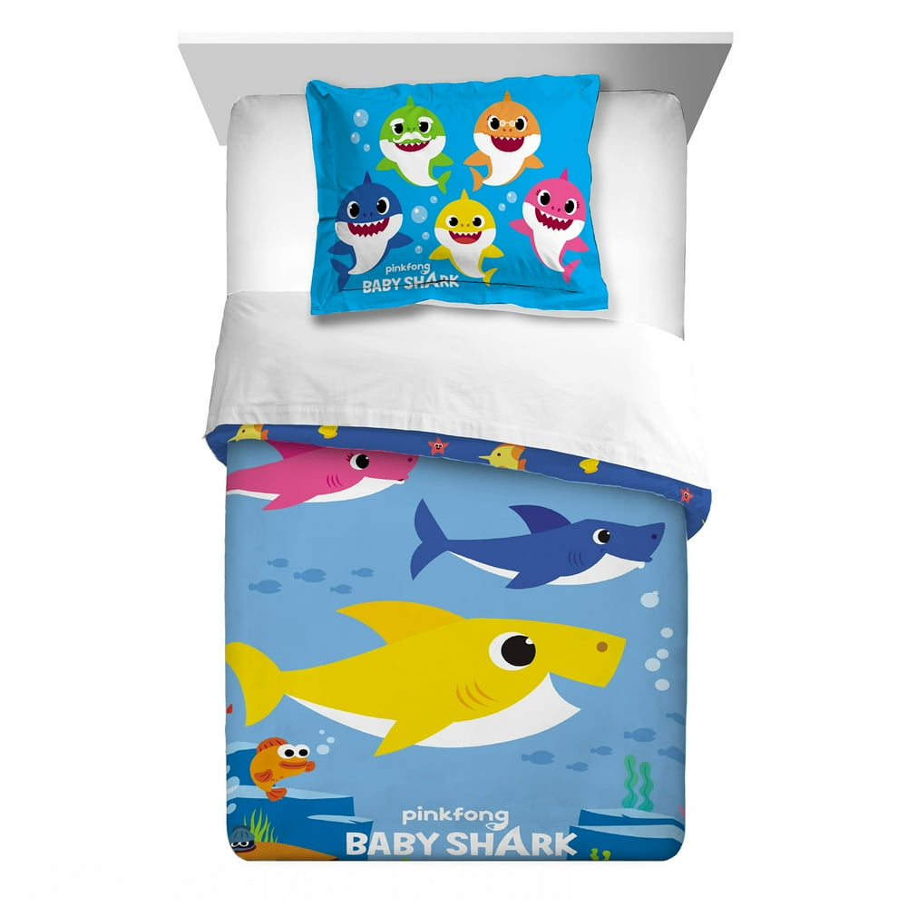 Baby Shark 2Piece Comforter and Sham Set, Kids Bedding, Twin/Full