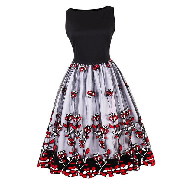 Vintage 50s Floral Sin mangas Cocktail Tea Dress 4XL Hugo vestido vintage para mujer