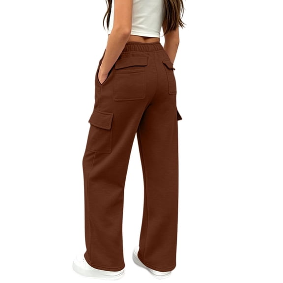 Mnyotv Girls Sweatpants with Pockets Kids Cargo Wide Leg Pants Baggy Sweatpants Teen Joggers Trousers Size 7-8Y