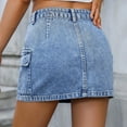 thumbnail image 4 of WTOBBY Women's Bodycon A-Line Denim Skirt High Waist Stretch Raw Hem Button Front Distressed short Skirt for Casual Outfit,Royal Blue L, 4 of 5