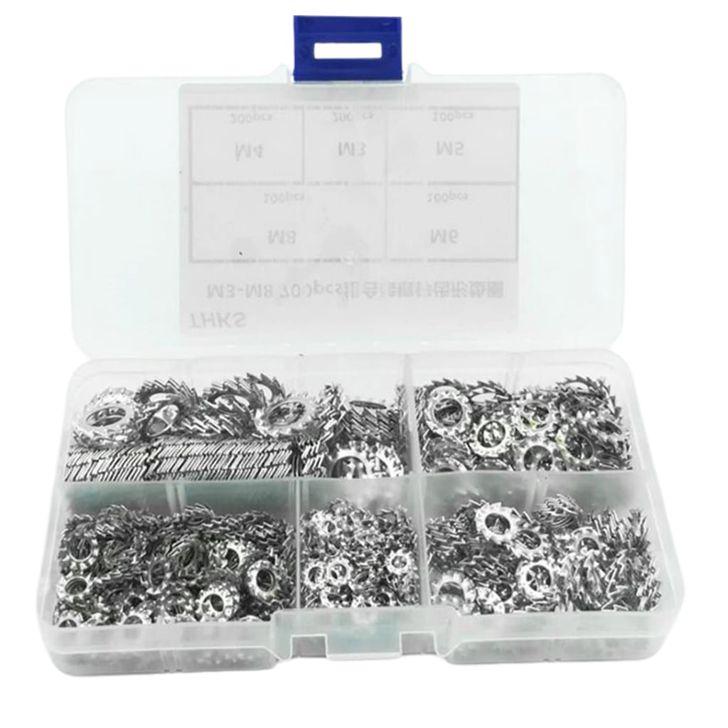 300pcs/Set Tooth Lock Washers 304 Stainless Steel External Star Assortment Kit 