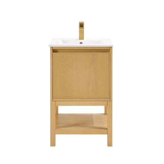 20 Inch ASH Wood Bathroom Vanity with Sink, Integrated Ceramic Basin, Adjustable Shelf, Pre-Assembled