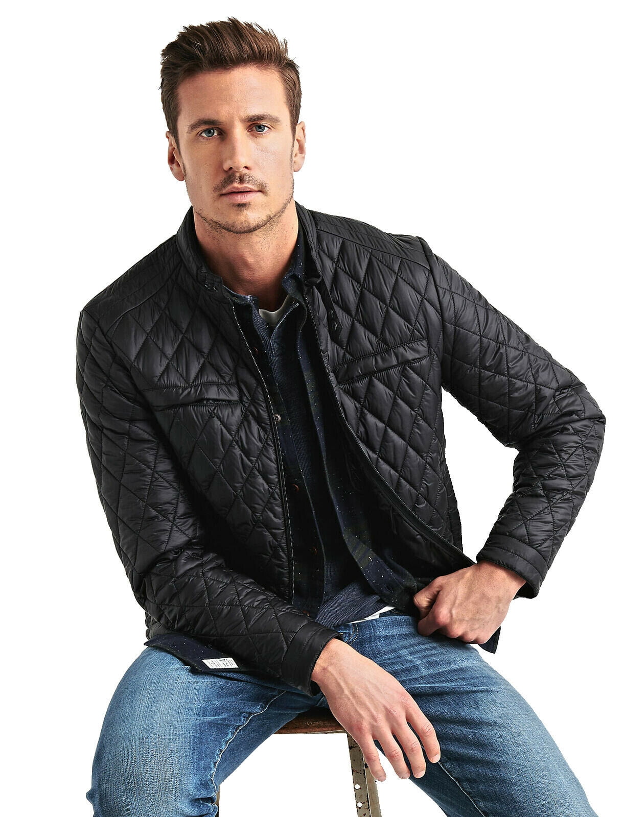 Quilted Cafe Racer Jacket, Black 