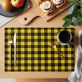 thumbnail image 2 of Black Yellow Plaid Placemats Set of 4, Retro Country Buffalo Check Gingham Placemats for Dining Table, Place Mats for Kitchen Tabletop, Waterproof Wipeable Dining Table Mats Set, 2 of 9