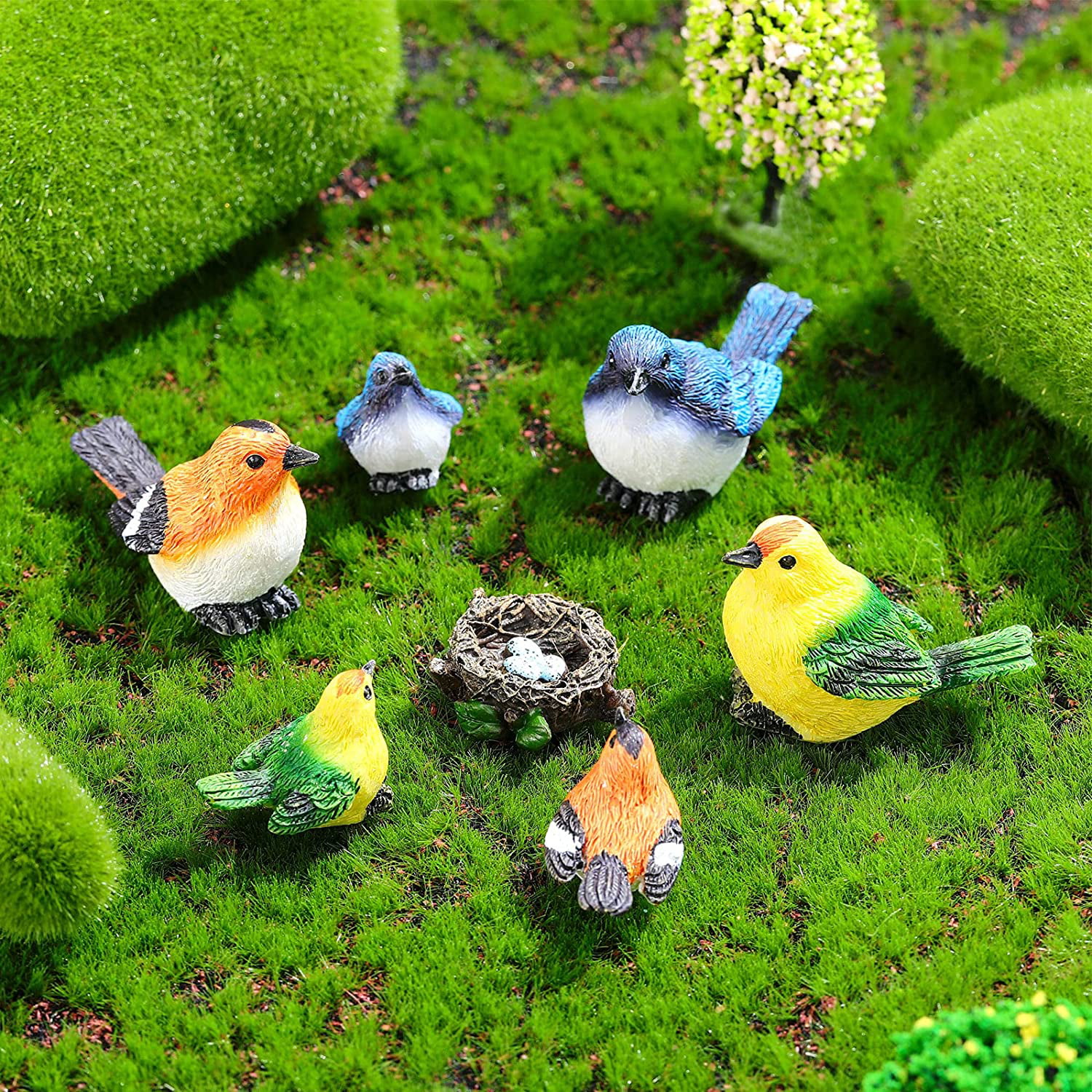 Jetec 19 Pieces Miniature Bird Figurine Resin Mini Owl Simulation Mini Cute Bird Figure Animal Model Figurine for Fairy Garden Accessories Micro Landscape Dollhouse Miniature Plant Pot Decor 