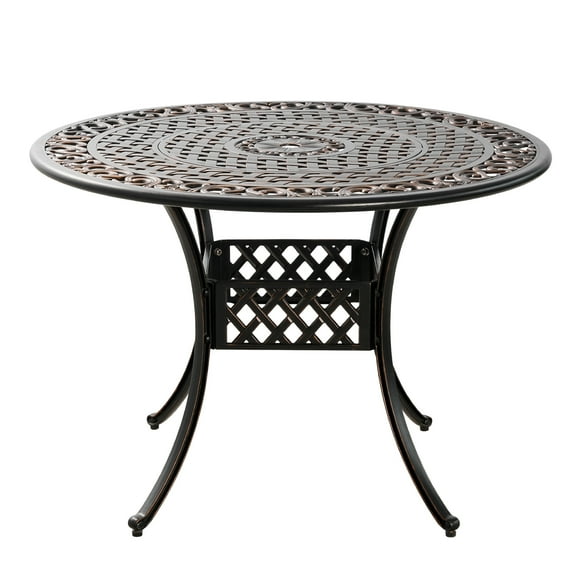 PATIO-IN 42"Patio Bistro Table,Cast Alumnium Patio Dining Table,Metal Outdoor Dining Table with 1.7"Umbrella Hole for Patio(Antique Bronze)