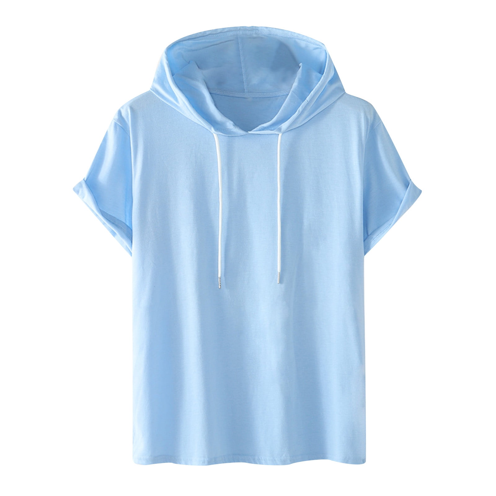 Men's Hooded Sweatshirt Casual Short Sleeve Solid Color Summer Tops ...