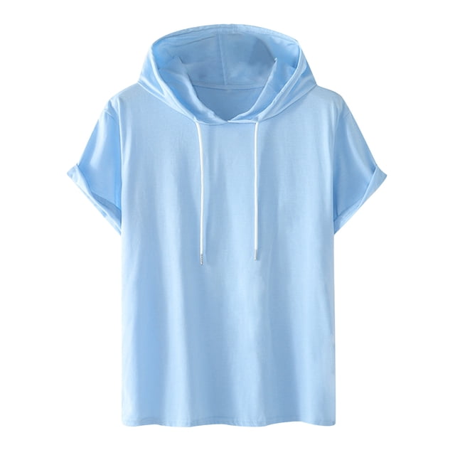 ameIAEA Men Short Sleeve Hoodies Drawstring Casual Pullover Tops Solid Color Summer Shirt