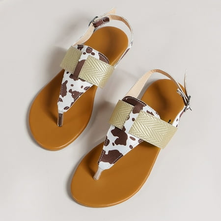 

〖Yilirongyumm〗 Brown 42 Sandals Women Sandals For Women Ladies Flip Flops Flat Sandals Buckle Rome Shoes Colorblock Flat Thong Sandals