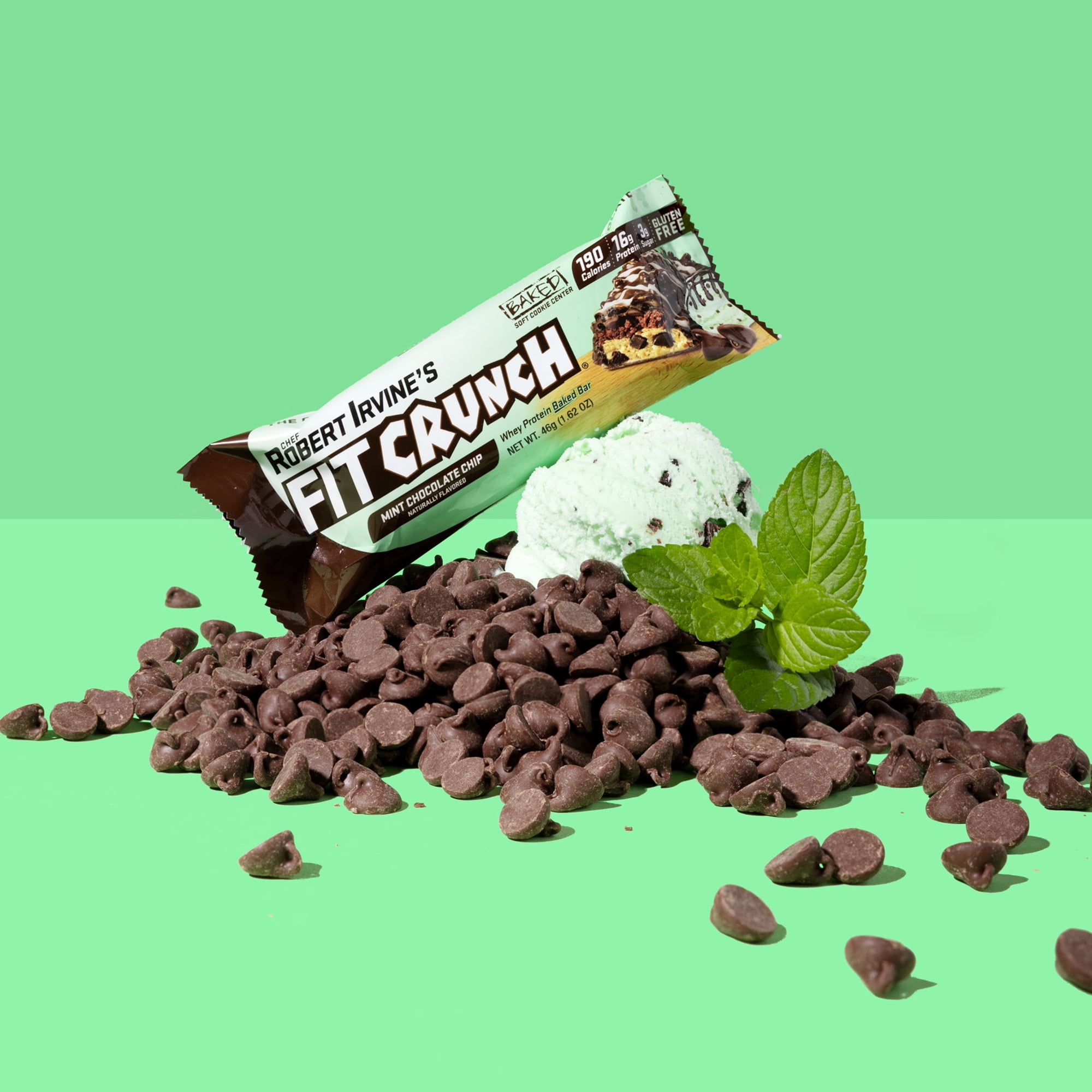 FITCRUNCH Mint Chocolate Chip, High Protein Baked Bar, 16g Protein