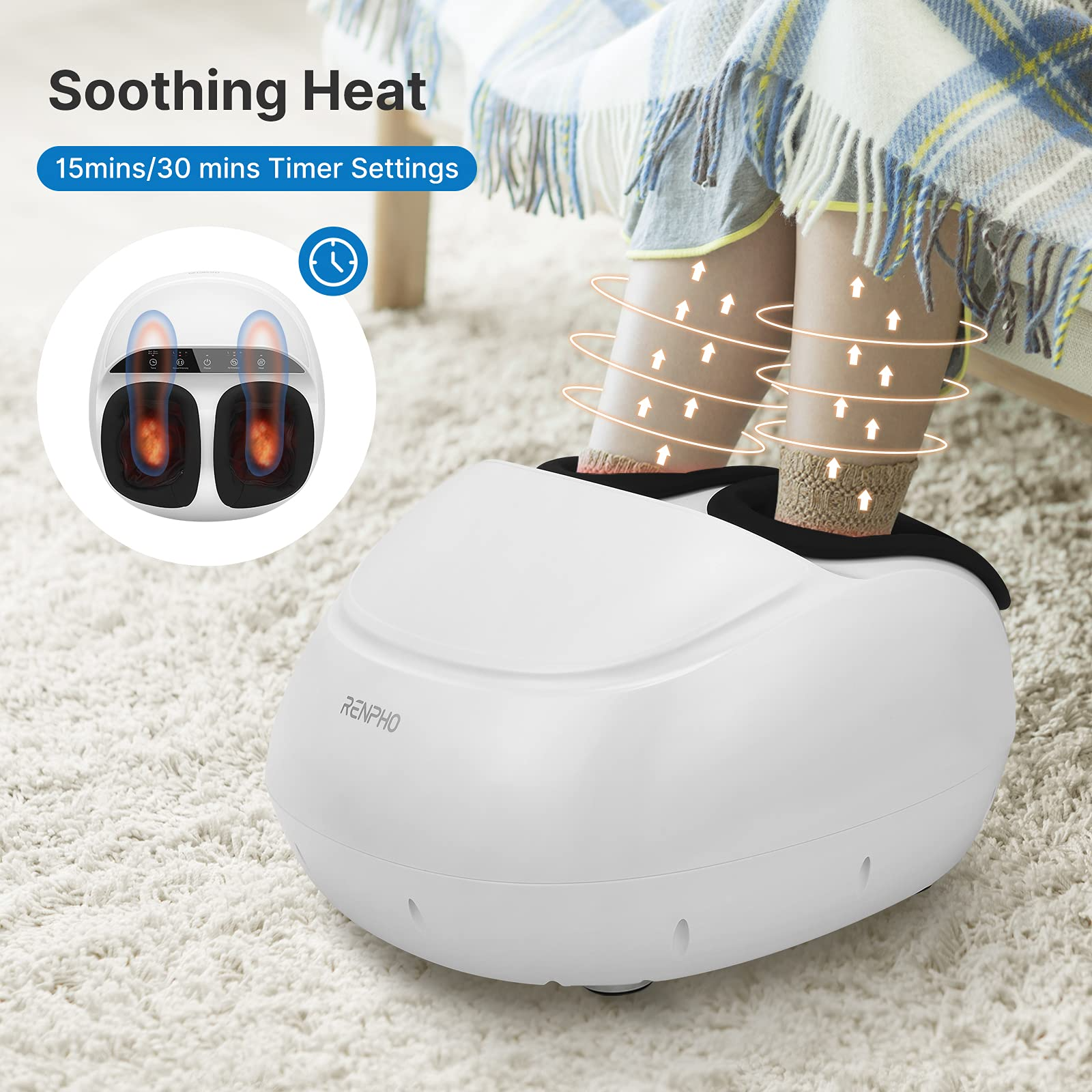 RENPHO Foot Massager Machine with Heat, Shiatsu Deep Kneading, Multi-Level Settings, Delivers Relief for Tired Muscles and Plantar Fasciitis, Fits Feet Up to Men Size 12 - image 2 of 9