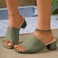 thumbnail image 2 of Dakaela Knit Heeled Sandals for Women Square Open Toe Low Chunky Heels Mules Casual Slip on Slides Summer Beach Pumps Slippers Size 6-10, 2 of 9