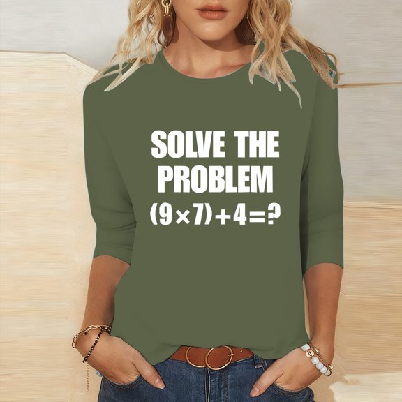 Cutuoiiu Women's Fashion Printed T-shirt 3/4 Sleeve Round Neck Casual Tops Gifts