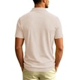 thumbnail image 5 of Men's Textured Knit Polo Shirt Summer Short Sleeve Vacation Button Beach Knit Breathable Stretchy Golf Shirts Khaki, 5 of 6