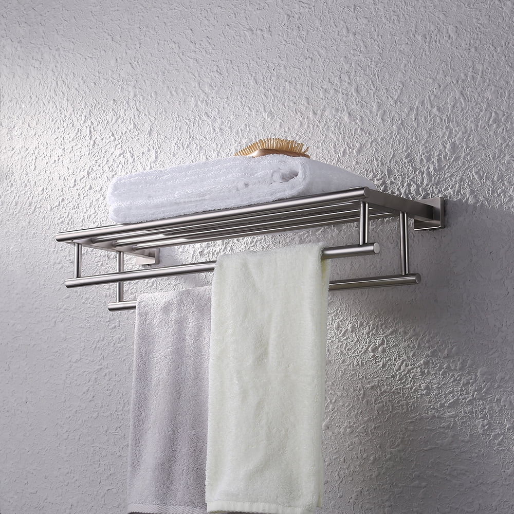 KES Shelf with Towel Rack Minimalist Stainless Steel Towel Rack with Two Towel Bars Wall Mounted
