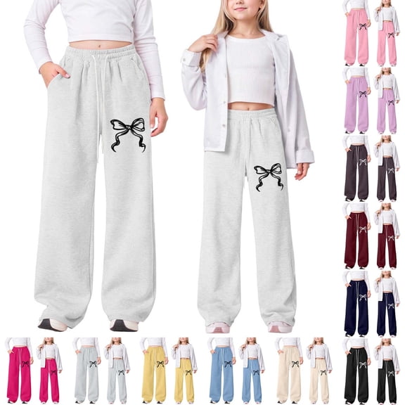 Girls Printed Athletic Pants Soft Casual Joggers with Elastic Waistband For Play and Everyday Wear