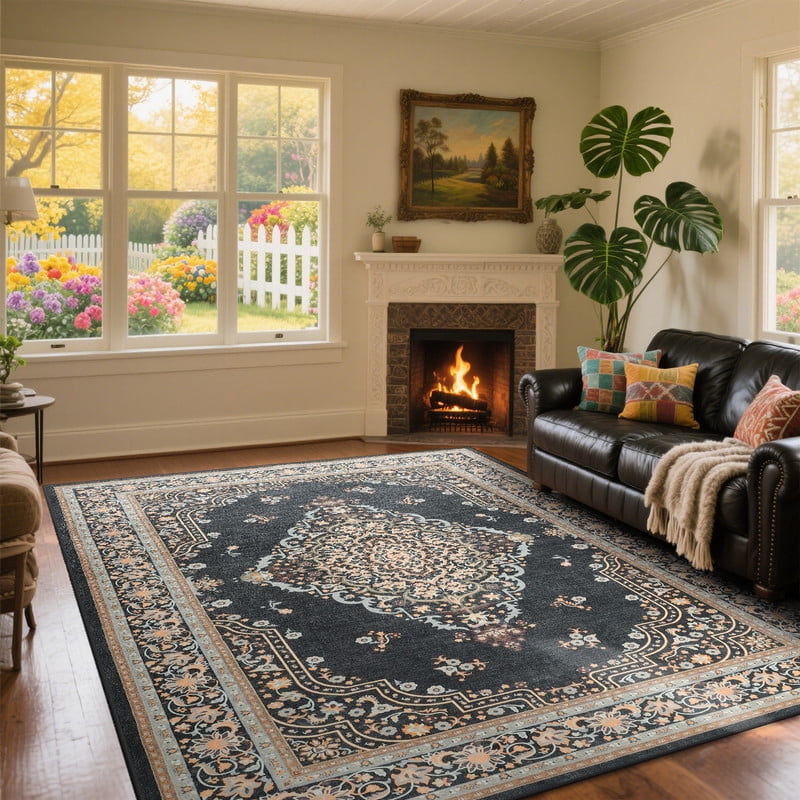 TWINNIS 6'x9'Area Rug Non-Slip Indoor Carpet Soft Rug for Living Room,Black