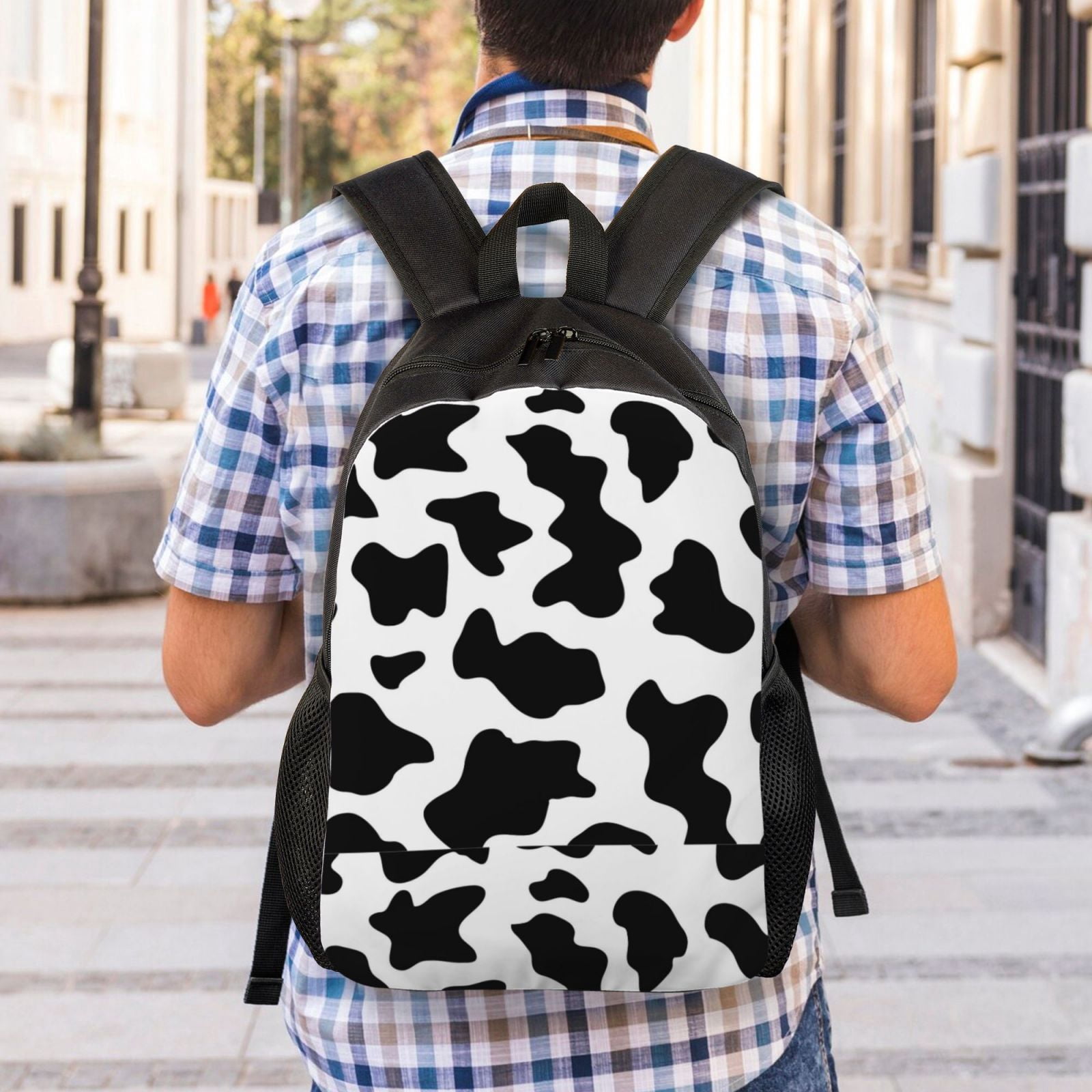 Horeoi Milk Cow Print Waterproof 600D Oxford Laptop Backpack for School Travel Work - Lightweight Durable Bag with Adjustable Straps