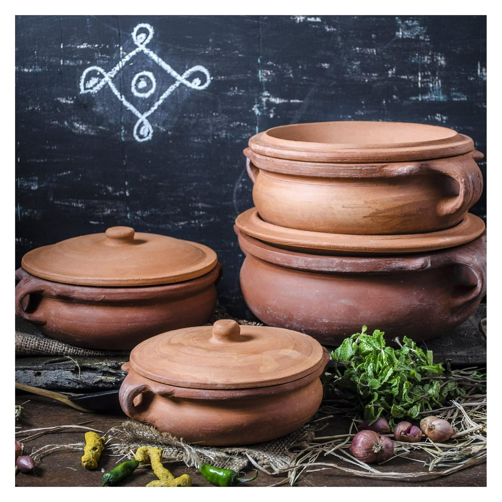 Four clay curry pots