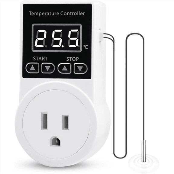 Digital Thermostat Plug Socket, LCD Screen Temperature Controller with Waterproof Sensor Probe for Reptile Home US Plug