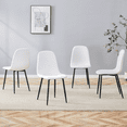 thumbnail image 3 of Lisonu Modern Dining Chairs Set of 4, White Linen-Cotton Upholstered Kitchen Chairs with Sturdy Black Metal Legs, Contemporary Side Chairs for Dining Room, 3 of 21
