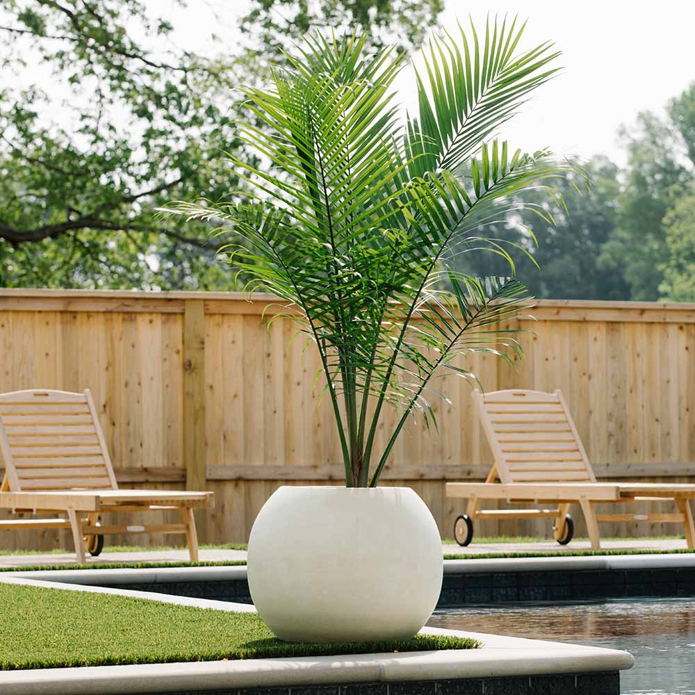Ash & Ember Onyx 24" D Ceramic Indoor Outdoor Round Sphere Planter, Satin Ivory, Home Décor Evergreen Weather Resistant Modern Planter Pot, Seamless Herb & Seasonal Flower Garden Box